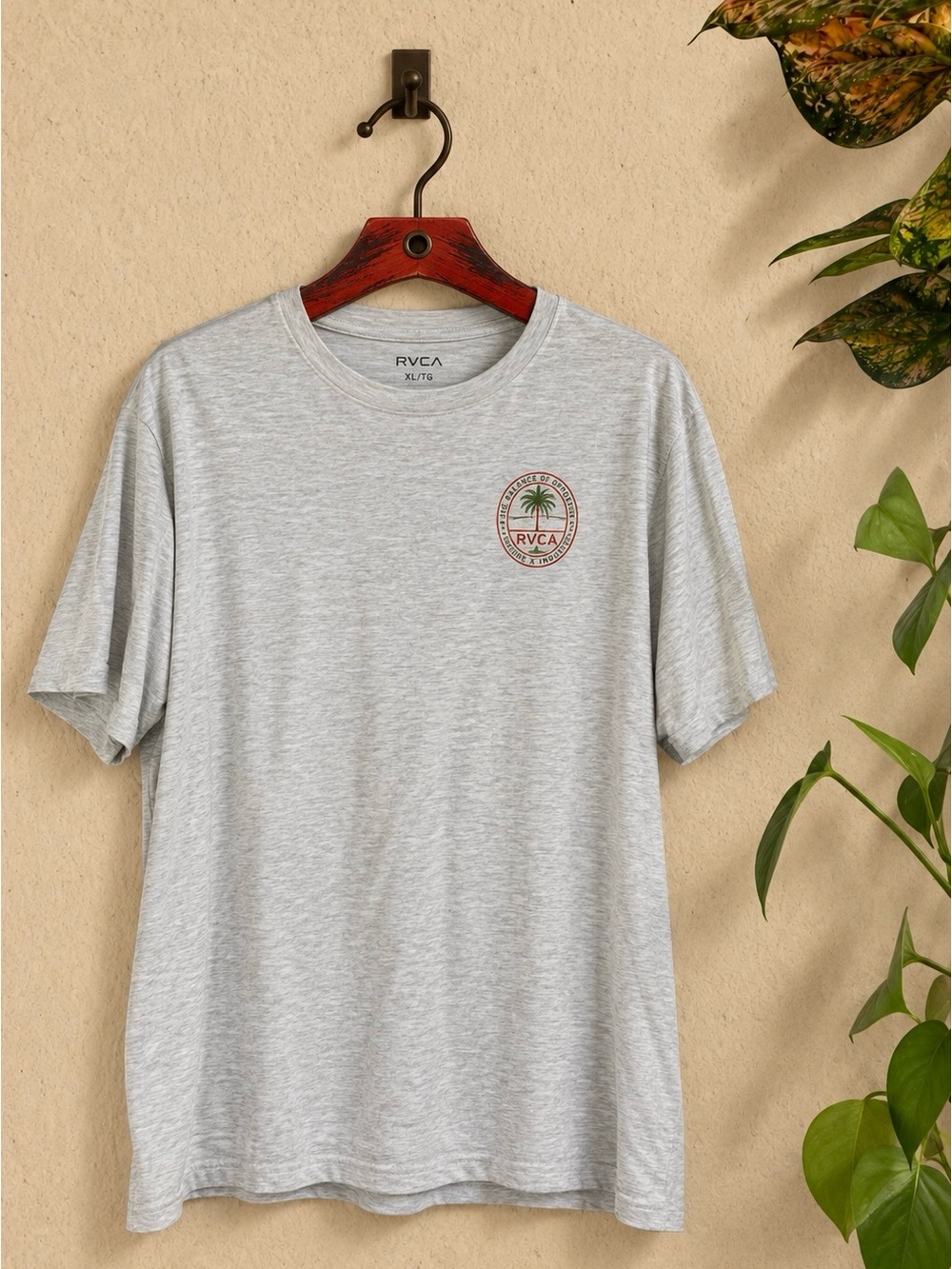 RVCA XL Light Gray Palm Tree Graphic T-Shirt Balance of Opposites Surf Tee